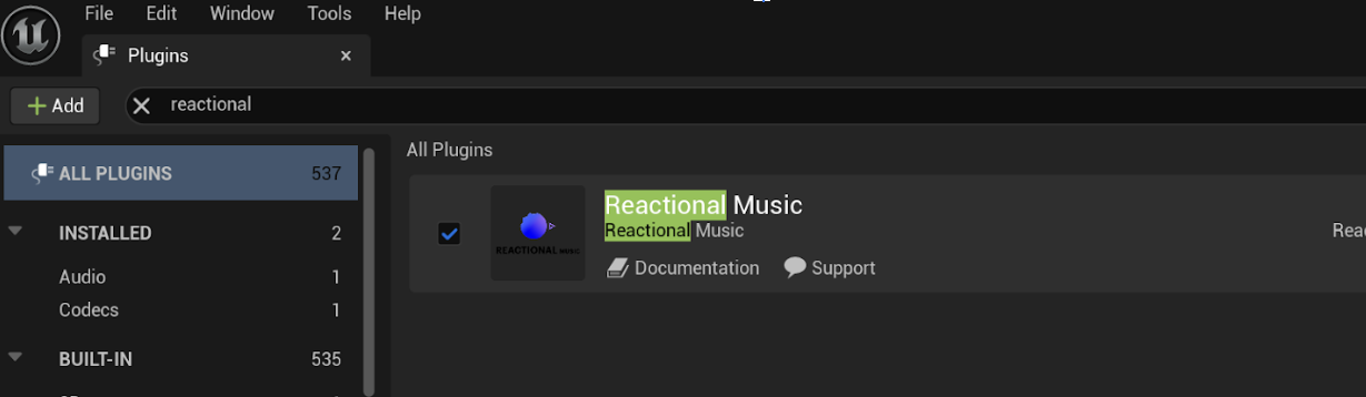 Enable Reactional Music Plugin