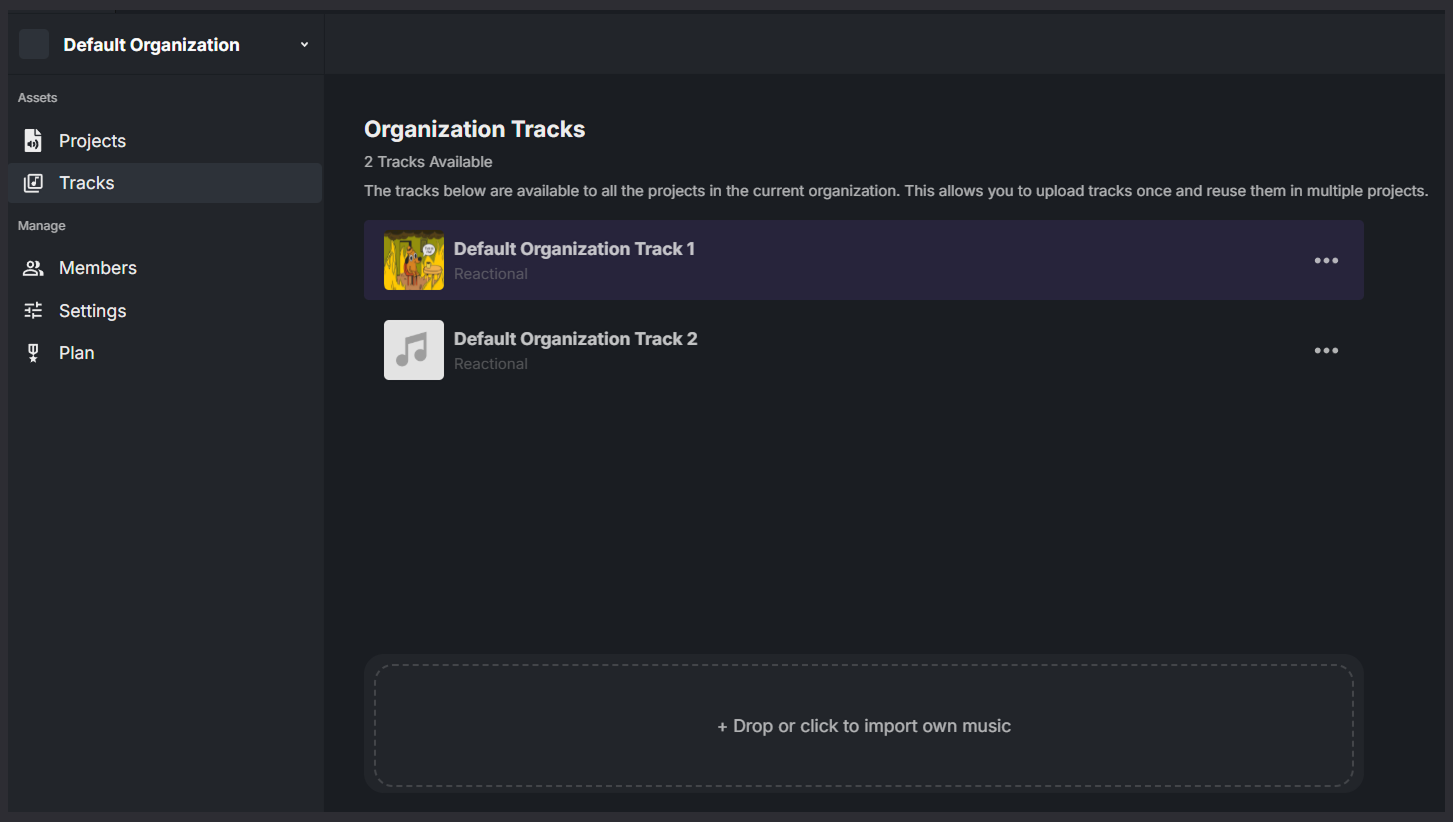 Organization Tracks Page